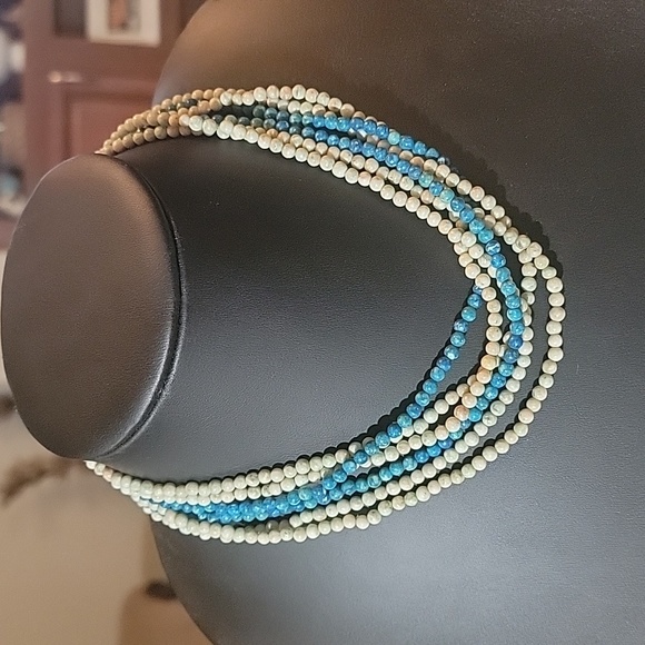 Ivory & Blue Green Stone Necklace - Picture 1 of 4